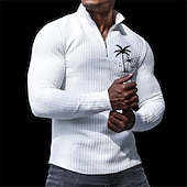 abordables Polo Classique pour Hommes-Homme Chemises Polo Gaufre Polos de Golf manche longue Polos Fermeture éclair Occasionnel Décontracté Quotidien Automne &amp; Hiver Noir Blanche Abricot