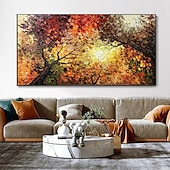 cheap Floral/Botanical Paintings-Hand-Painted Oil Paintings Canvas Wall Art Decoration Modern Abstract  Autumn Nature Scenery Trees are Luxuriant  for Home Decor Rolled Frameless Unstretched Painting