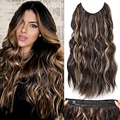 cheap Clip in Extensions-Hair Extensions 20 Inch Long Wavy Blonde Hair Extensions with Invisible Wire Adjustable Size 4 Secure Clips in Hair Extensions for Women