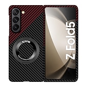 Недорогие Чехлы для Samsung-Чехол для телефона для Samsung Galaxy Z Fold 6 Z Fold 5 Z Fold 4 Z Fold 3 Z Fold 2 Книжка с подставкой Полноразмерная защитная установка Беспроводная зарядка Углеродное волокно