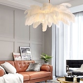 economico Lampadari-Lampadario A Sospensione A Led Splendido Lampadario A Sospensione Con Bouquet Di Piume Di Struzzo Bianche Extra Large, Lampadario A Sospensione Romantico Per La Camera Da Letto Del Ristorante