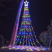 abordables Luces de Navidad-Cadena de luces para árbol de Navidad, decoración al aire libre, cadena de luces de estrellas, 8 modos de enchufe, 350 led, cascada, árbol de Navidad, topper de estrella, luz de hadas para patio,
