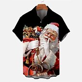 Christmas Men's Santa Claus Printed Shirts Santa Claus Casual Outdoor Street Fall Turndown Short Sleeve Red S M L Shirt4