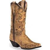 levne Cowboy &amp; Western Boots-dámské westernové kovbojské boty s motýlkovou výšivkou a naskládaným podpatkem – ideální pro nošení na ranči a festivaly