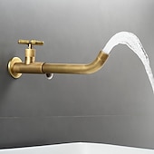 cheap Wall Mount-Wall Mounted Bathroom Sink Faucet, Brass Constructed Single Handle One Hole Long Reversible Spout Bath Mixer Taps for Bathroom Sink Tall Vessel in Black Chrome Antique Brass Silver