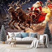 billige hengende juleteppe-juledekorasjoner nisse slede hengende billedvev veggkunst jul stor billedvev veggmaleri dekor fotografi bakteppe teppe gardin hjem soverom stue dekorasjon