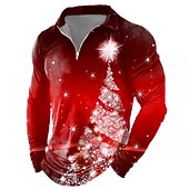 Christmas Men's Casual Print 3D Zip Polo Golf Polo Outdoor Casual Daily Streetwear Polyester Long Sleeve Turndown Zip Polo Shirts Black Wine Fall & Winter S M L Micro-elastic Lapel Polo4