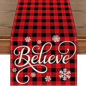 baratos Decoração de Natal-corredor de mesa vermelho, decoração de mesa sazonal em estilo fazenda de férias de inverno