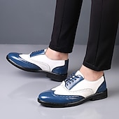 cheap Formal-Men&#039;s Black and White Brogue Oxford Shoes with Wingtip Design, Perforated Detailing for Formal Events and Parties Weddings