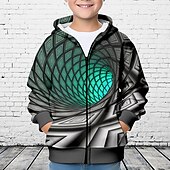 billiga Pojkens 3D Vision &amp; Geometri-Pojkar 3D Grafisk Huvtröja Kappa Ytterkläder Långärmad 3D-tryck Höst Vinter Mode Streetwear Häftig Polyester Barn 3-12 år Utomhus Ledigt Dagligen Normal