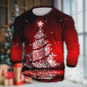 Christmas Men's Christmas Tree Christmas Pattern T Shirt Long Sleeve T shirt 3D Print Crew Neck Shirt Designer Outdoor Casual Party Casual Festival Red Spring &  Fall Clothing Apparel Normal S M L XL3