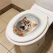 cheap Decorative Wall Stickers-Wall Mural 3D Wall Art cat Wall Poster Toilet Stickers 3D cat Wall Stickers cat Decals cat Stickers cat Toilet Girls Bedroom Toilet Decor cat Wall Decals Notebook Poster