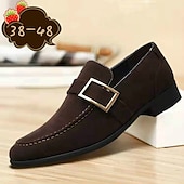cheap Semi-Formal-Men&#039;s Brown Faux Suede Loafers with Metal Buckle – Classic Slip-On Shoes for Everyday Comfort