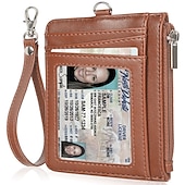 cheap Card Holders &amp; Cases-Leather Credit Card Holder Men Women Rfid Business ID Badge Case Porte Bus Card Pass Name Card Cover Slim Wallet With Lanyard