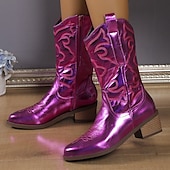 levne Cowboy &amp; Western Boots-dámské stylové bílé kovbojské boty do půli lýtek s vyšívanými detaily pro neformální a westernové outfity