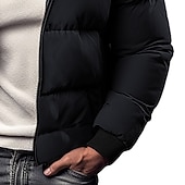 お買い得  メンズダウン＆パーカー-男性用 冬物コート 冬物ジャケット パフジャケット ジッパー ポケット ポリスター ポケット オフィス＆キャリア デート カジュアル／普段着 レギュラー 保温 保温 防風 屋外 冬 単色/無地 ブラック ルビーレッド グリーン グレー パファージャケット