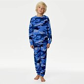 levne 3D sporty a hry pro chlapce-Chlapecké 3D maskování Sady nočního prádla Dlouhý rukáv 3D tisk Podzim Zima Aktivní Chladný Denní Polyester Děti 3-12 let Tričkový Domů Ležérní Vevnitř Běžný