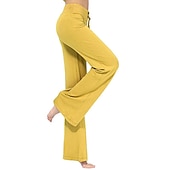 baratos perna larga e cintura alta-Mulheres Calças de ioga Com Cordão Calça Flare Respirável Secagem Rápida Pavio Humido Zumba Ioga Ginástica Calças Branco Preto Verde Capital Tamanho Grande Esportes Roupas Esportivas Com Stretch