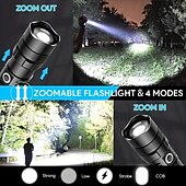 Χαμηλού Κόστους Φακοί-1 τεμ led tactical φακός 90000 high lumen, μαγνητικός επαναφορτιζόμενος φακός με φως εργασίας cob, xhp70.2 σούπερ φωτεινό led, με δυνατότητα zoom, αδιάβροχο, 4 modes φώτα led για κατασκήνωση, έκτακτη