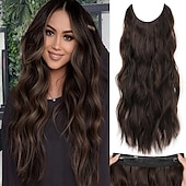 cheap Clip in Extensions-Hair Extensions 20 Inch Long Wavy Blonde Hair Extensions with Invisible Wire Adjustable Size 4 Secure Clips in Hair Extensions for Women
