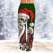お買い得  面白いクリスマス衣装-クリスマスハワイアンパンツ 男性用 おかしい スカル パンツ 巾着ゴムウエスト カジュアル パーティーイブニングウェア クリスマスパーティー ビーチウェア ストレートレッグパンツ 3Dプリント ブラック ブルー グリーン
