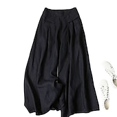 cheap Wide Leg &amp; High Waisted-Women&#039;s Normal Wide Leg Classic Flowy Full Length Natural Wide Leg Classic Basic Inelastic Causal Daily Wear Black White Yellow Navy Blue Fall Winter Loose Fit