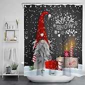 tanie Christmas Bath-szare tło elf zasłona prysznicowa w łazience, urocza świąteczna zasłona prysznicowa ze wzorem płatka śniegu, zimowa świąteczna zasłona łazienkowa, z 12 plastikowymi haczykami