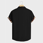 abordables Patrón étnico-Hombre Tribal Étnico Impresión de pañuelo Camisa Abotonar la camisa Manga Corta Vintage Tribal Exterior Calle Casual Diario Otoño Cuello Vuelto Botones Estampado Negro Azul Marrón