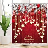 levne Christmas Bath-vánoční koupelnový sprchový závěs, vánoční ozdobný závěs s 12 háčky