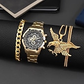 preiswerte Quarz-Uhren-3 Stück/Set Mode Herren Geschäfts Quarz Uhr  Casual Halskette  Armband
