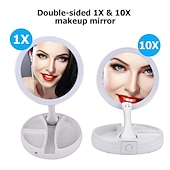 economico Gadget bagno-Specchio per il trucco pieghevole 1 pezzo con organizer per scatola portaoggetti con luce a LED, bifacciale 1x &amp; Specchio retrattile ingranditore 10x per tavolo, toeletta, cosmetici