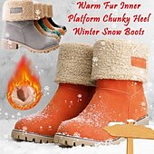 cheap Snow &amp; Winter Boots-Women&#039;s Faux Suede Ankle Boots with Fleece Lining and Fold-Over Cuff, Block Heel Winter Boots Available in Multiple Colors