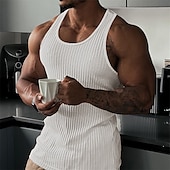 billige Treningsskjorter uten armer-Herre Singleter Vest topp Underskjorte Ermeløs skjorte Ermeløs Crew-hals Sommer عادي Mote Designer Muskel utendørs Ut på byen Treningssenter Svart Hvit Navyblå Topp T-skjorte for menn