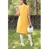 cheap Design Cotton &amp; Linen Dresses-Women&#039;s Black Yellow khaki Summer Spring Midi Dress Linen-Inspired Dresses Casual Dress Cotton Linen Dress Basic Casual Outdoor Vacation Daily Regular Fit Pure Color V Neck