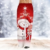 お買い得  クリスマスシーン衣装-クリスマスハワイアンパンツ 男性用 スノーフレーク柄 巾着ゴムウエスト カジュアル パーティーイブニングウェア クリスマスパーティー ビーチウェア ストレートレッグパンツ 3Dプリント ホワイト ワイン ルビーレッド