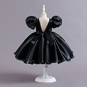 abordables Robes de fête-Tout-petit Fille Robe de Soirée Couleur Unie Manche Courte Performance Manche Gigot Mignon Princesse Polyester Mi-long Été Printemps 3-7 Ans Noir Blanche Rose Claire
