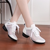 abordables Chaussures de danses latines-Femmes Chaussures de danse latine Chaussures d&#039;Entraînement de Danse Danse en Ligne Performance Intérieur Cha-Cha Chaussures de confort Semelle fendue Talon Épais Blanc nacré Lumineux Noir Noir