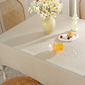 abordables Manteles-Mantel rectangular, mantel impermeable, resistente a las manchas, tela sin arrugas, lavable, cubierta de mesa de lino y algodón para comedor, fiesta, decoración navideña