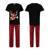 cheap Christmas Family Pajamas-Family Christmas Family Pajamas Pajamas Graphic Plaid Pajamas Cute Christmas Pajamas School Print Colorblock Black White Long Sleeve Mommy And Me Outfits Active Matching Outfits