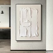 preiswerte Abstrakte Gemälde-Schweres, strukturiertes, dickes 3D-Ölgemälde auf Leinwand, abstraktes beige-weißes Acryl, Wandkunst, handgemaltes, gerahmtes Kunstwerk, gespannter Rahmen, fertig zum Aufhängen