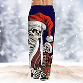 お買い得  面白いクリスマス衣装-クリスマスハワイアンパンツ 男性用 おかしい スカル パンツ 巾着ゴムウエスト カジュアル パーティーイブニングウェア クリスマスパーティー ビーチウェア ストレートレッグパンツ 3Dプリント ブラック ブルー グリーン