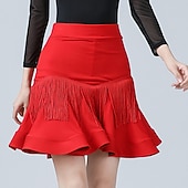 preiswerte Lateinische Röcke-Latein-Tanz Röcke Plissee Quaste Pure Farbe Damen Leistung Ausbildung Hoch Spandex