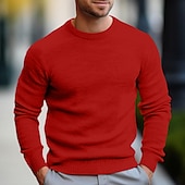 preiswerte Herrenpullover-Herren Kleid Pullover Wollpullover Pullover Kurzer Pullover Gerippt Stricken Standard Strick Glatt Rundhalsausschnitt Moderne zeitgenössische Arbeit Freizeitskleidung Bekleidung Winter Wein Schwarz S