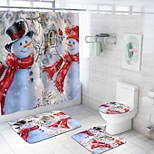 abordables Baño de Navidad-Cortina de ducha navideña de muñeco de nieve, juego de cortinas impermeables con 12 ganchos, accesorios de baño navideños, decoración navideña
