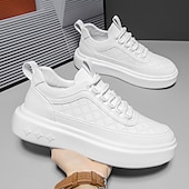 cheap Men&#039;s Sneakers-Men&#039;s Sneakers Plus Size Height Increasing Shoes Dad Shoes Running Walking Sporty Casual Outdoor Daily Mesh PU Breathable Height Increasing Lace-up White brown White Spring Fall
