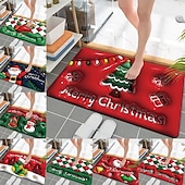 halpa Christmas Bath-kylpymatot, nopeasti kuivuva sisä-/ulkomattomatto, hyvää joulua joulupukki ylösalaisin riippuva punainen tausta kumi liukumaton imukykyinen ohut kynnysmatto kylpyhuoneeseen, makuuhuoneeseen, etuoveen,