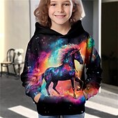 economico Cartone animato 3D della ragazza-Da ragazza 3D Cielo stellato Unicorno Felpa con cappuccio Pullover Manica lunga Stampa 3D Autunno Inverno Attivo Di tendenza stile sveglio Bambino 3-12 anni Esterno Informale Giornaliero Standard