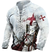 cheap Faith T shirts-Men&#039;s Knights Templar Graphic Prints Graphic Tee Long Sleeve T shirt Shirt Fashion Designer Casual Outdoor Vacation Daily Wear Blue Green Khaki Spring &amp;  Fall Clothing Apparel S M L XL 2XL 3XL