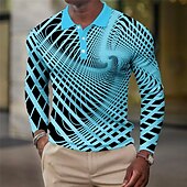 billiga Geometrisk pikétröja för män-Herr Geometrisk Våffelpikétröjor Golftröja Långärmad Polotröjor Skjortor med krage Business Casual Semesterkläder Högtidskläder Festivalkläder Knappar 3D-utskrift Höst vinter Vit Gul Blå