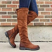baratos Cowboy &amp; Western Boots-botas femininas de camurça roxas acima do joelho com salto baixo - elegantes e confortáveis para uso casual no inverno